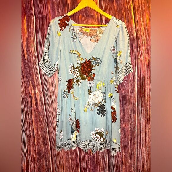 Debbie Dabbie Women’s 10 Blue Flowered Boho embroidered Detail Midi Dress. - Picture 1 of 8